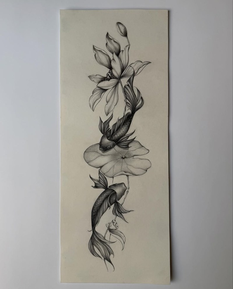 “something soft and alive”  #drawing #illustration #botanicaldrawing #koi #tatto